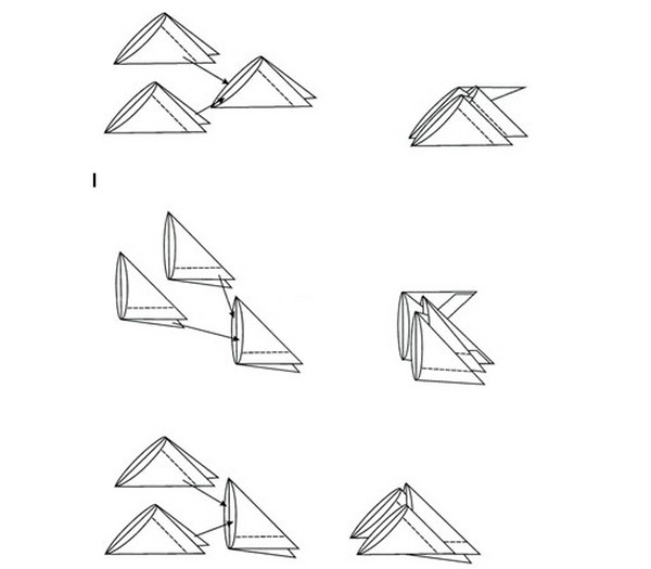 Origami modular: Animales - Esquemas de montaje