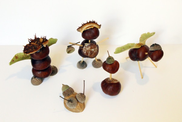 Artesanía de castañas sobre el tema de otoño
