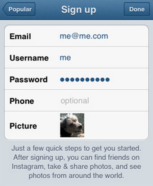 Instrucciones para registrarse en Instagram