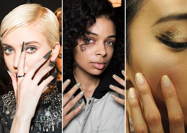 Glitter y piedras Swarovski como una tendencia de la manicura de invierno 2016-2017