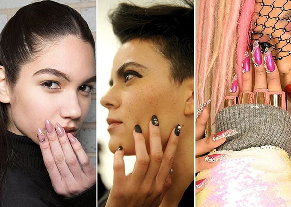 Glitter y piedras Swarovski como una tendencia de la manicura de invierno 2016-2017
