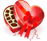Los estadounidenses se dan caramelos de chocolate en cajas con un corazón