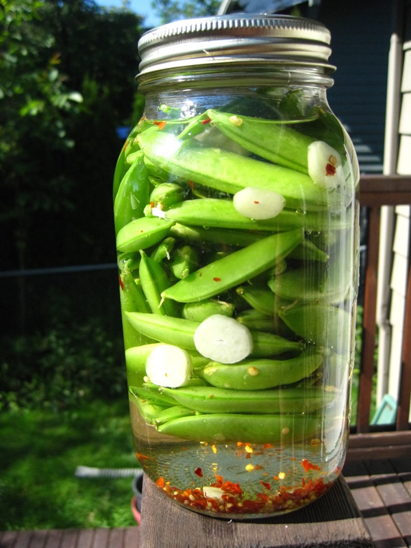 Guisantes verdes, enlatados para el invierno en casa