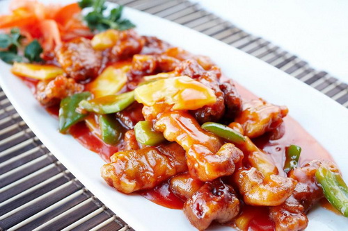 carne con salsa agridulce, receta de cerdo simple y deliciosa en salsa agridulce con frijoles rojos