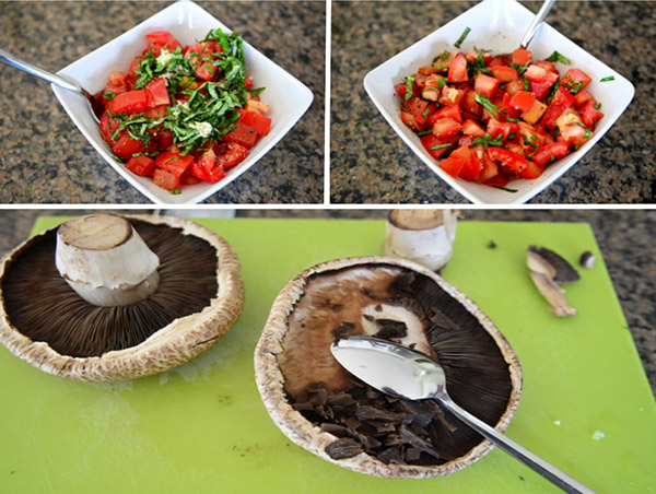 Champiñones a la parrilla con relleno de tomate y camarones, deliciosa receta