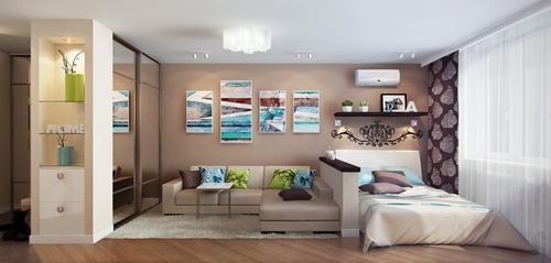Sala de estar y dormitorio en una habitación (foto)